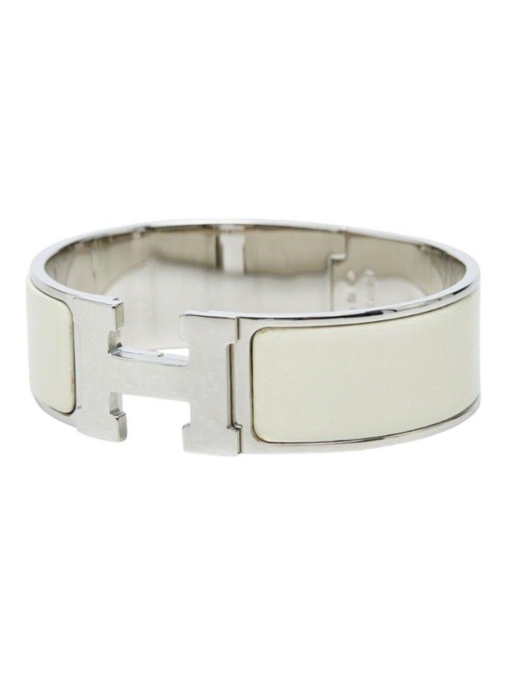 Hermes Clic Clac GM Enamel Bracelet Bangle Silver White Metal